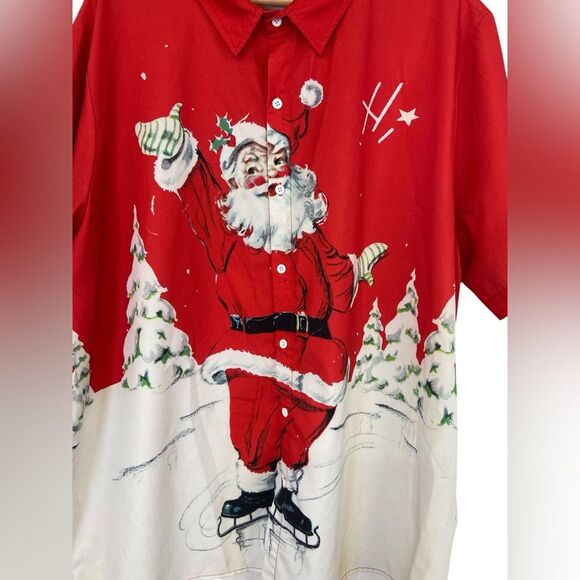 Men’s Christmas Holiday Santa Claus Button Up Shirt Short Sleeve Size 2XL - Picture 2 of 3